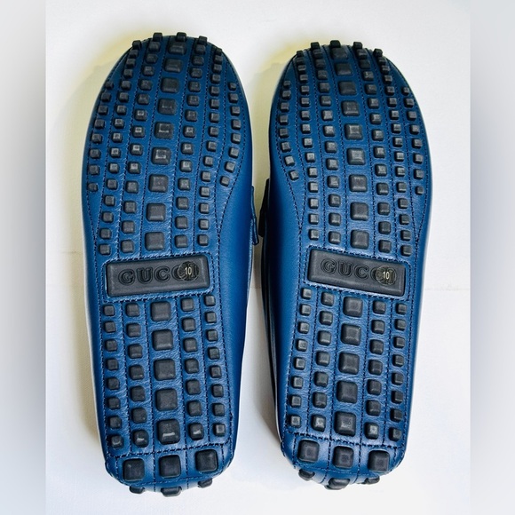 Gucci Interlocking G Driver Loafers Blue Classic Double G Canvas Size 10.5 NEW! - Picture 13 of 16